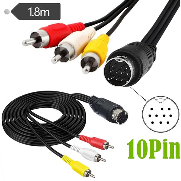 S-video kabel Mini DIN 10pin han til 3RCA videokabel 1,8m ledningsforbindelse til lyd- og videoenheder
