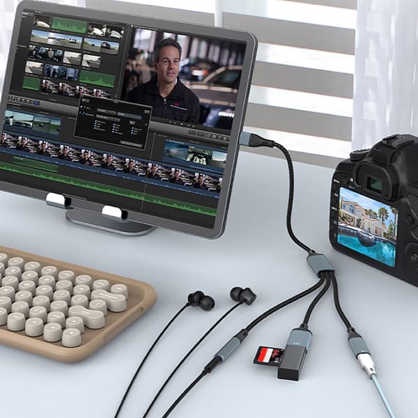 Type C 3 i 1 Adapterkabel USB C til USB Type C 3,5 mm Lyd PD60W Hurtig Opladning OTG Data til Bærbare Computere og Telefoner null -  Type C USB 3.5mm