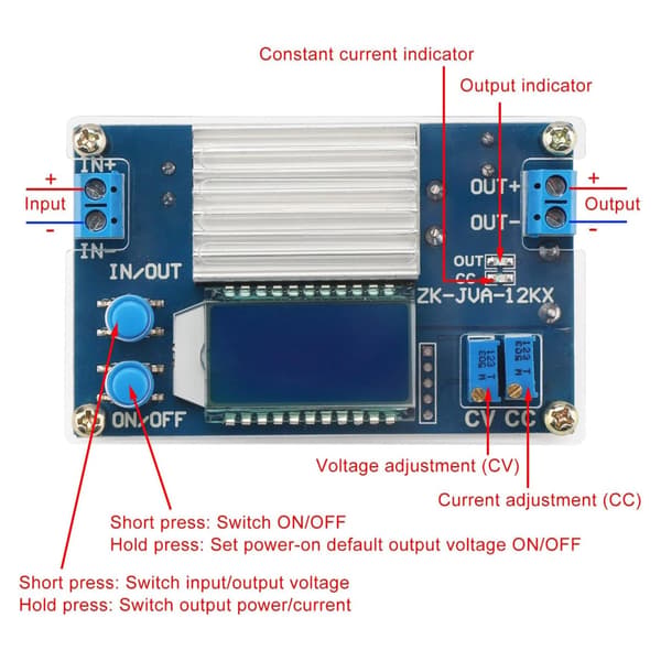 DC5.3V til 32V 12A Step Down Spændingsregulator med Præcis LCD-skærm til Laboratorium