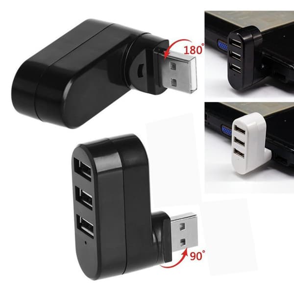 USB-huber 3 porter USB 2.0-hub Mini roterende splitteradapterhub for PC-bærbar PC Black