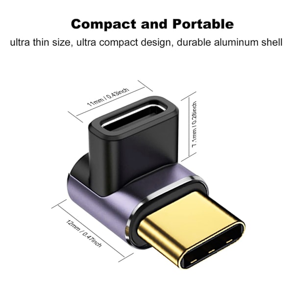 USB C rätvinkeladapter 90 graders magnetisk vinkel upp och ner Typ C-förlängare 40Gbps 100w Snabbladdning Typ C hane