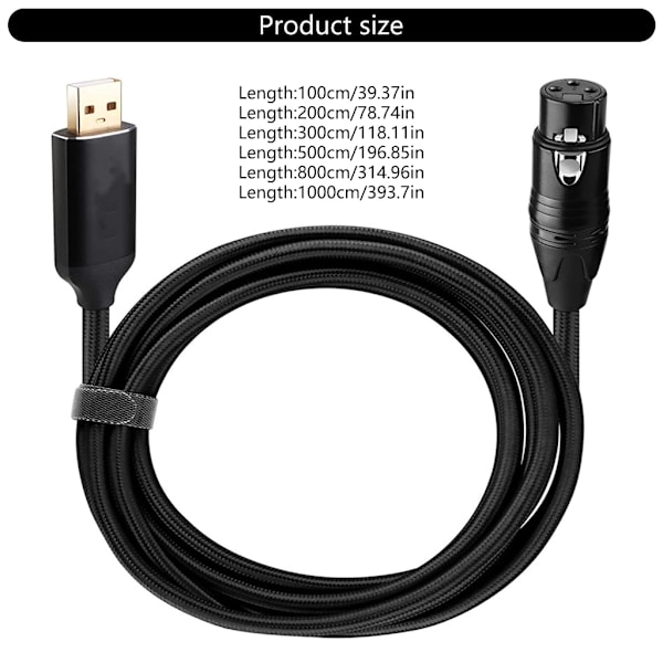 USB 3-benet mikrofonadapterkabel til elektrisk guitar, keyboards og computer 2m