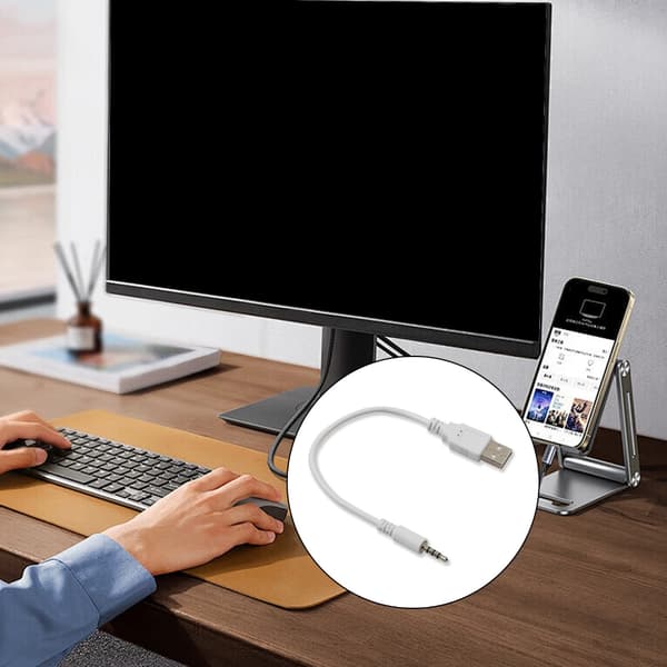USB til 3,5 mm hann lydkabel med dobbel ladefunksjon, multifunksjonell 20 cm