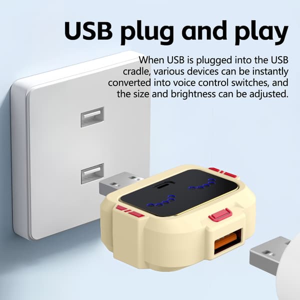 USB-bryter med engelsk stemmeaktivering, 5V-enhetskompatibilitet, viftehastighet, lys