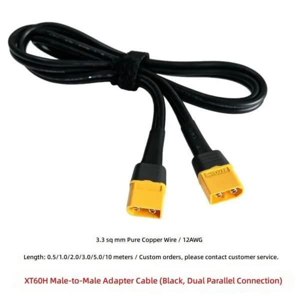 XT60 han-til-han adapterkabelledning 12AWG til elmotor og batteripakke 50cm