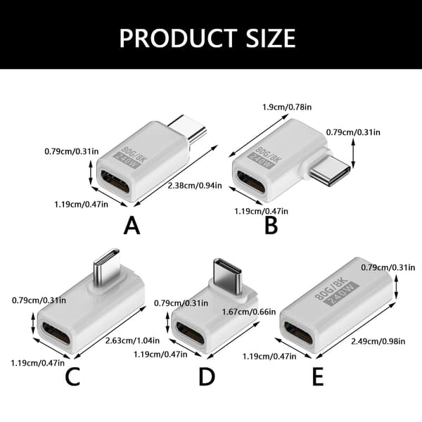 USB Typ C Adapter 240W 80Gbps 8K@60Hz för Thunderbolt4/5 Enheter för Effektiv Dataöverföring White - Side bend