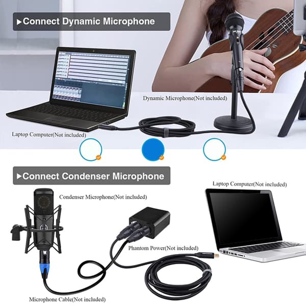 USB 3-benet mikrofonadapterkabel til elektrisk guitar, keyboards og computer 2m