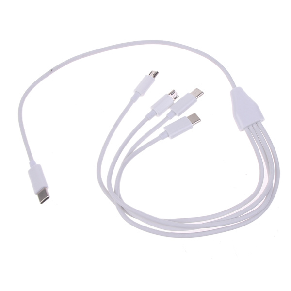 USB C til Micro USB + Type C Universal Opladerkabel til Telefon Flere Enheder White