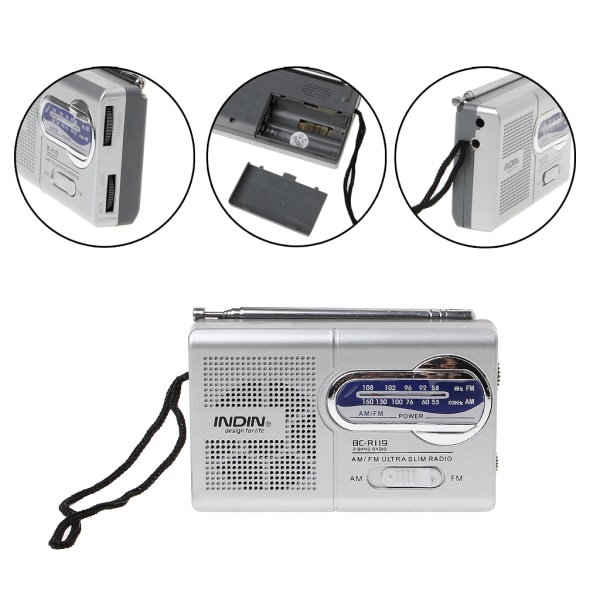 BC-R119 Bärbar Mini Radio 2-bands AM FM World Receiver Infällbar antenn för