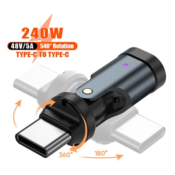 Flexibel Roterande USB C Adapter PD240W 5A Snabbladdning 480Mbps Överföring 2pc