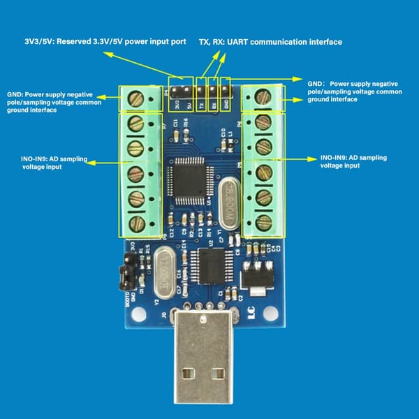 Exakt STM32 12-bitars AD-samplingsmodul 10-kanals ADC med USB-anslutning