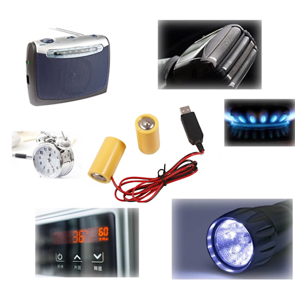 3V LR14 C Batterielliminator Strömförsörjningskabel Ersätter 2x 1.5V C Batteri för LED