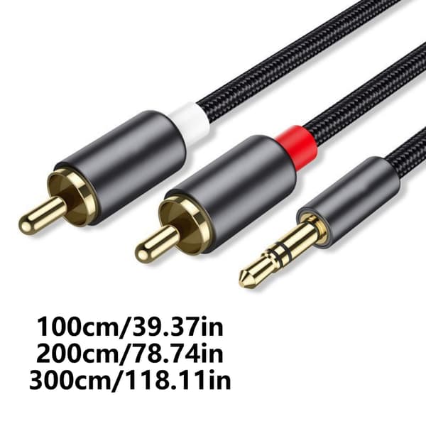 3,5 mm til 2RCA Lydkabel Y Splitter Ekstraledning til Alsidig Brug 2m - Grey elbow