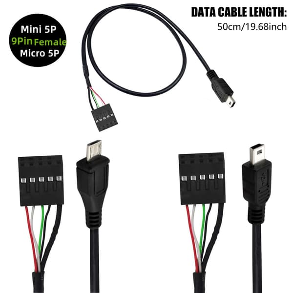 USB 2.0 Mini 5Pin uros - 9Pin naaras adapterikaapeli 2.54 USB-otsikko emolevy Mini1