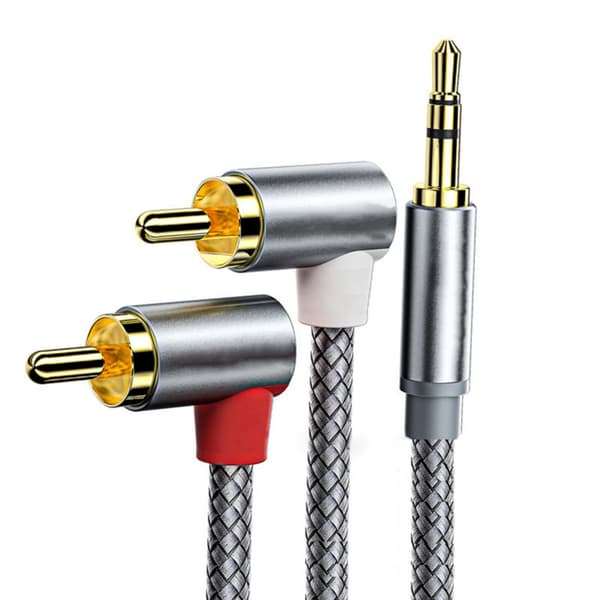 3,5 mm til 2RCA Lydkabel Y Splitter Ekstraledning til Alsidig Brug 2m - Grey elbow