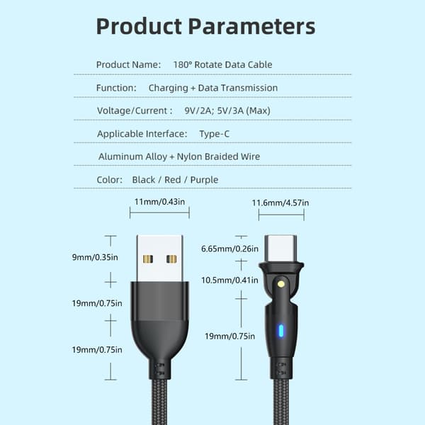 Fleksibelt USB A til C-kabel USB til USB C-kabel til 3A opladning og 480mbps datakabel Black Type C2m