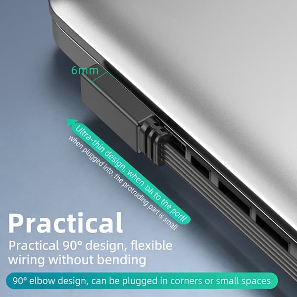 Retvinklet USB 2.0 til Mini USB Flad Opladningskabel til PTZ Tablet Telefon 1m - Right