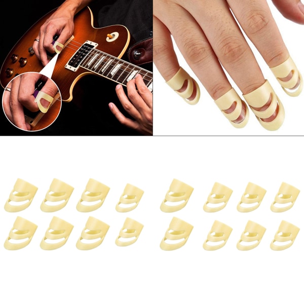 8 stycken plast tumfingerval Multi justerbar fingergitarrplock ihålig gitarrplektrum för akustisk gitarr 2L+6M