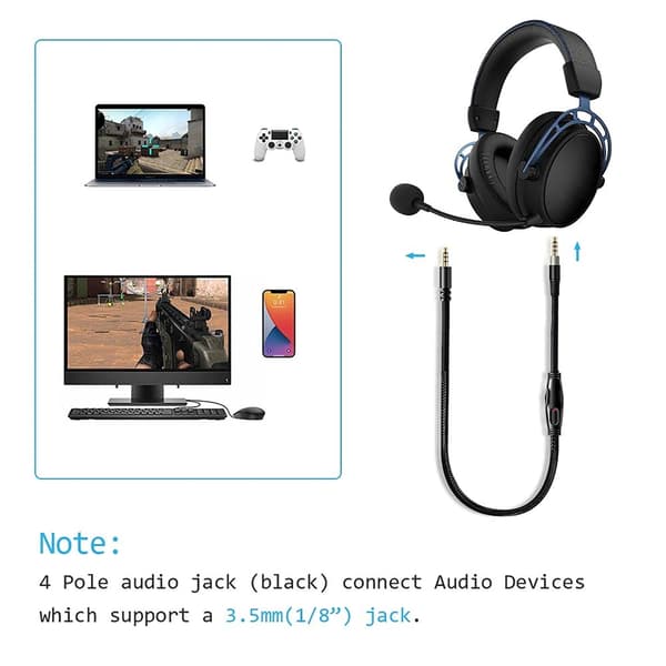 Skjøteledning for headset Audio Aux-kabel for HyperX Cloud Gaming Headset Erstatningskabel Pålitelig ytelse Kvalitet null - With switch