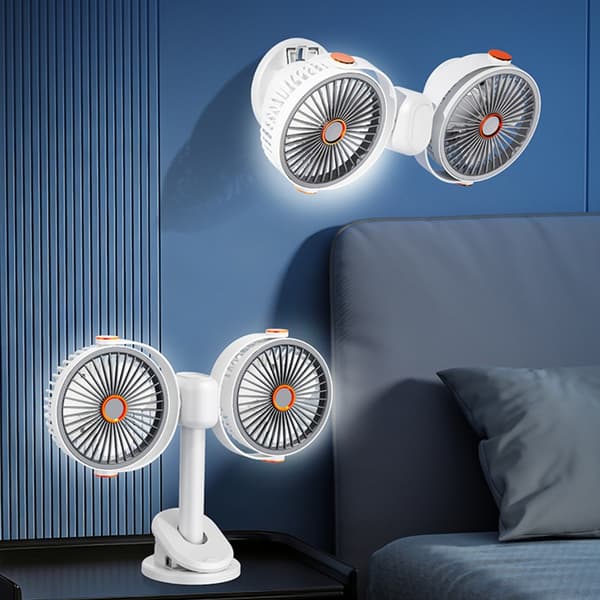 Bordluftcirkulator Dobbelt Hoved Cirkulerende Ventilator med Klips Multifunktionel Justerbar Køleventilator til Bil, Bord