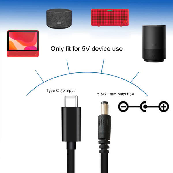 Universal DC Strømadapter Sæt, USB C til DC 5.5x2.1mm Kabel Strømforsyningsstik