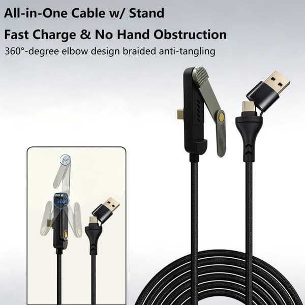 240W USB Typ C till Typ C-kabel Armbåge Snabbladdande Datakabel Vikbart Stativ Telefonhållare Ersättning för Resor Ora nge 1m