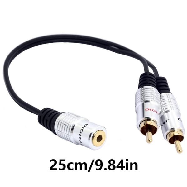 Forgyldt computerkabeladapter 3,5 mm til 2RCA konverterledning hun til han Y splitterledning sort