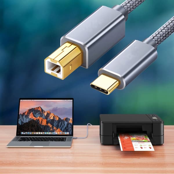 Fleksibelt USB B til USB C printerkabel USB C printerledning 50/100/150/200/300cm 2m