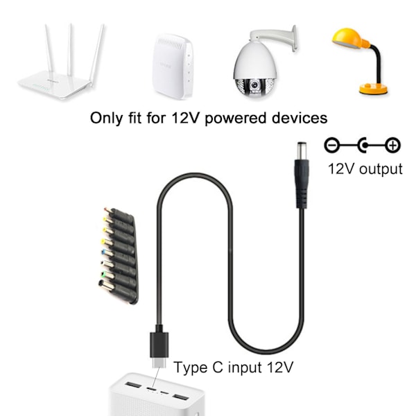 65W USB C PD Laddare 8-i-1 USB C PD till 12V 3.5/4.0/4.8/5.5mm Strömförsörjningskabel för LED-remsa Router