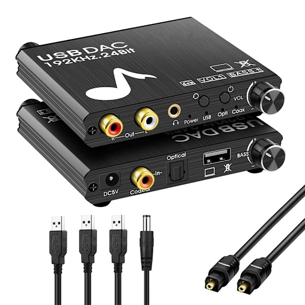 192KHz DAC Digital-till-analog-omvandlare Volymkontroll Digital Optisk Koaxial till Analog Stereo L/R RCA 3,5 mm Adapter