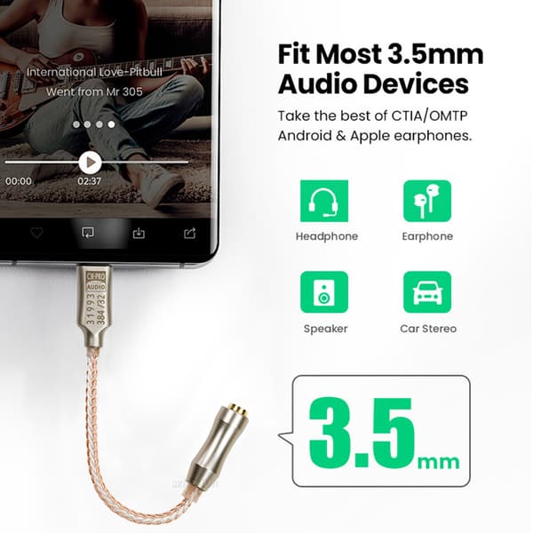 Type C til 3,5 mm lydkabeladapter DAC-dekoderkonverterkabel ALC5686 HIFI Boxed USB head