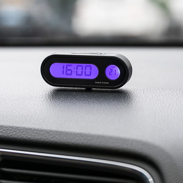 Mode- & Temperaturklocka för Bil, Digital Klocka med Termometer, Mini Instrumentbräda Klocka 12/24 Timmars Område -20-50℃