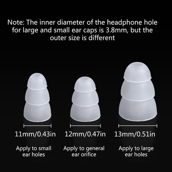 Erstatning Triple Flange Ørepropper Øreputer Silikonputer For In-Ear Hodetelefoner Black