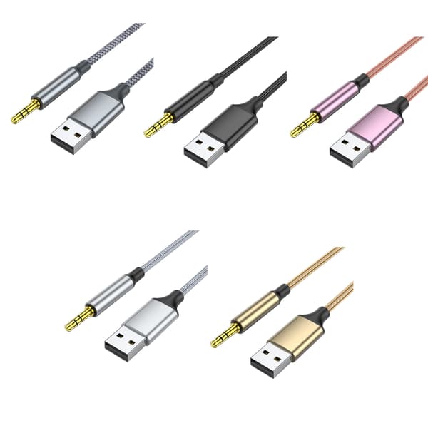 3,5 mm hann AUX lydkontakt til USB hann USB til Aux-kabel USB-lydkabeladapter Black