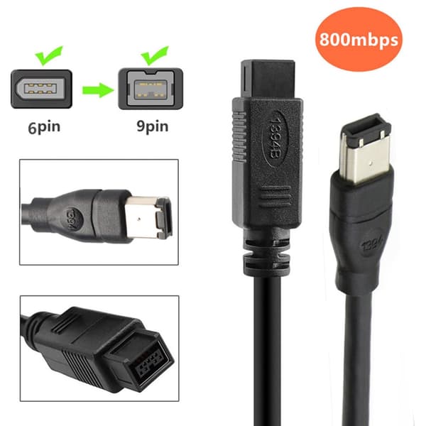 Firewire IEEE 1394-kabel 6-benet til 9-benet Firewire 800 til 400-kabel til printer 1.8m