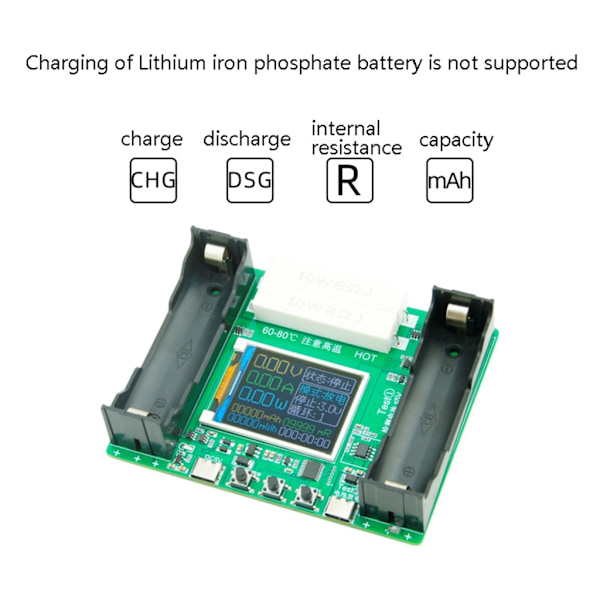 18650 LCD-skärm Batterikapacitet Testare Modul - Digital Checkered Lastanalysator