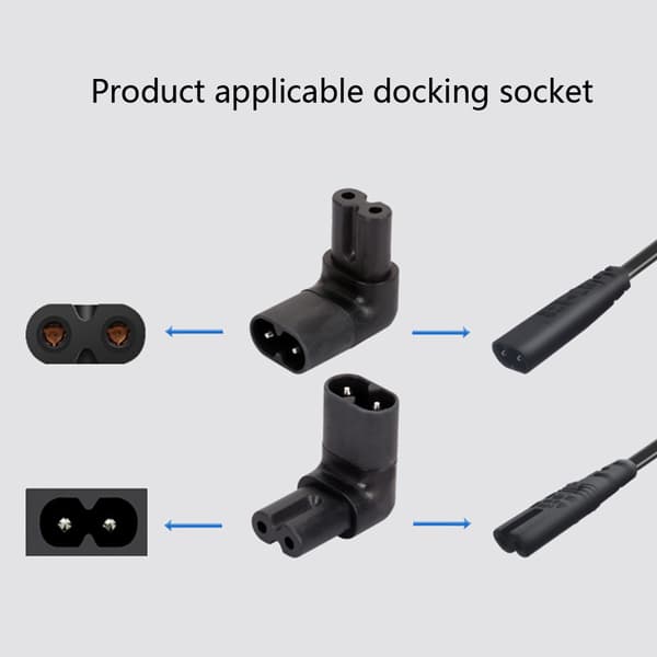 Figur 8 IEC320 C7 til C8 90 graders op ned vinklet IEC C8 til C7 AC strømadapter