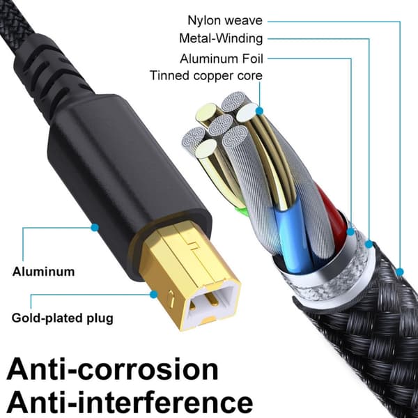 USB Typ C till USB B Skrivarkabel 480Mbps Datakabel för Datorer och Laptops Black 1m