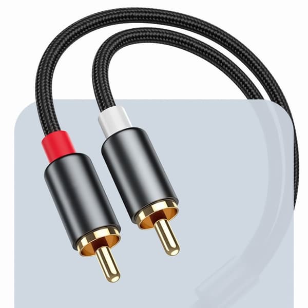 3,5 mm til 2RCA Lydkabel Y Splitter Ekstraledning til Alsidig Brug 2m - Grey elbow