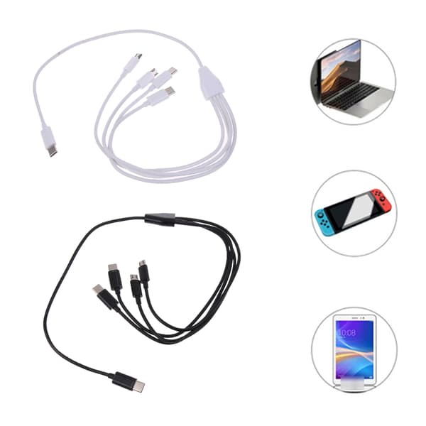 USB C til Micro USB + Type C Universal Opladerkabel til Telefon Flere Enheder Black