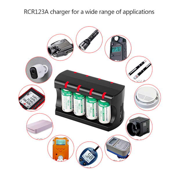 8-slots Batteriladdare 4.2V för CR123A 16340 16350 Uppladdningsbara Batterier för Smar