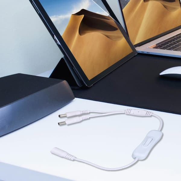 DC5521 Y Splitter Strømkabel Forlængerkabel 5,5x2,1 mm Hun til Dobbelt Han Switch White