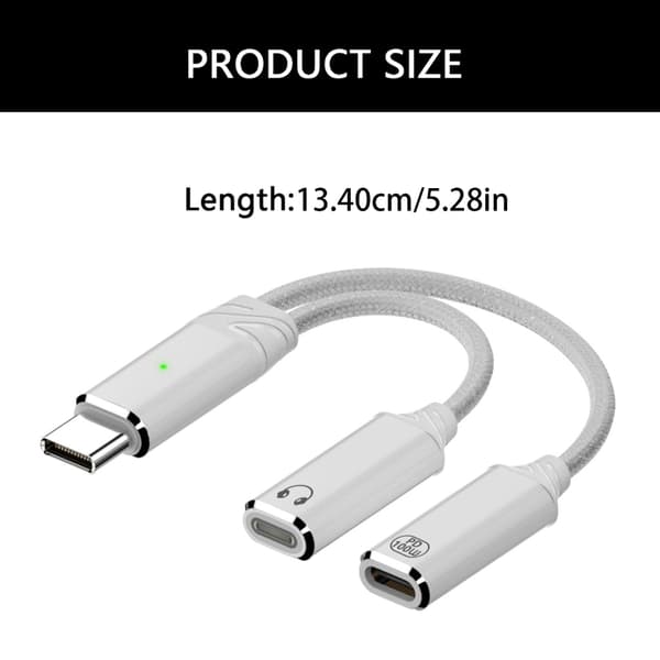 2 I 1 Type C Splitter til Type C USB C Hovedtelefon Lydadapter Opladning Grey A