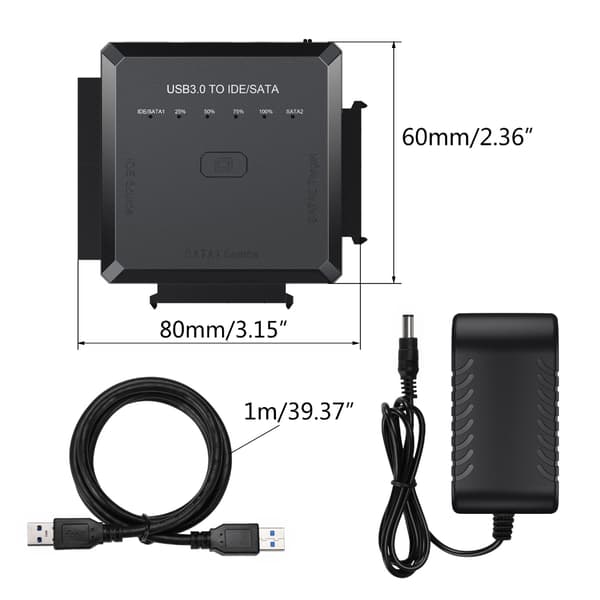 SATA IDE til USB 3.0-adapter, harddisk-kontakt for 2,5\" 3,5\" SATA & IDE SSD HDD harddisk, ett-trykks sikkerhetskopiering UK