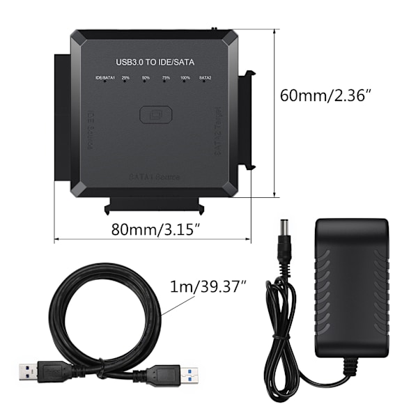 SATA IDE til USB 3.0-adapter, harddiskstik til 2,5\" 3,5\" SATA & IDE SSD HDD harddisk, One-Touch Backup UK