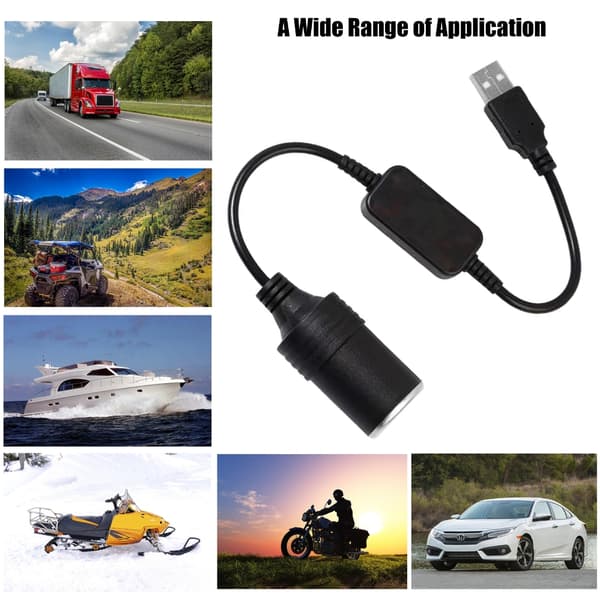 2xUSB Hann til Biluttak Hunn Sokkel Konverter Kabel 5V til 12V Boost Ledning