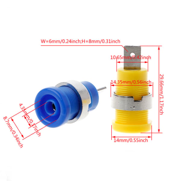 5 stk. 4mm Bananstik Hun Jack Socket Stik Ledningsforbindelse 5 Farver