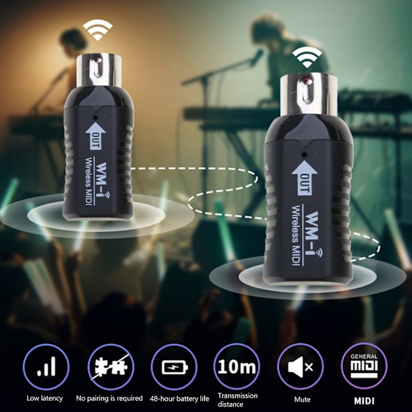 5-PIN Trådlös MIDI-adapter med låg latens MIDI Gitarrsystem Mottagare Sändare Black