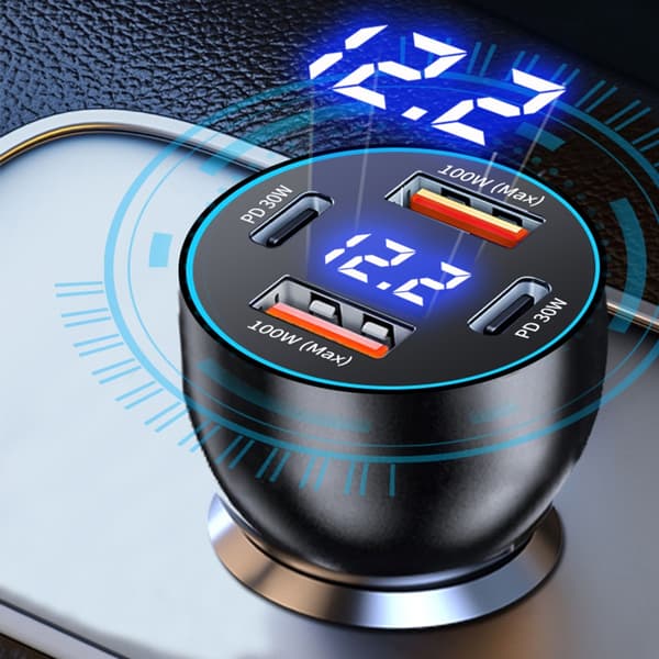 USB 100W PD30W Biloplader med digitalt display til smartphones og tablets USB PD DC5521