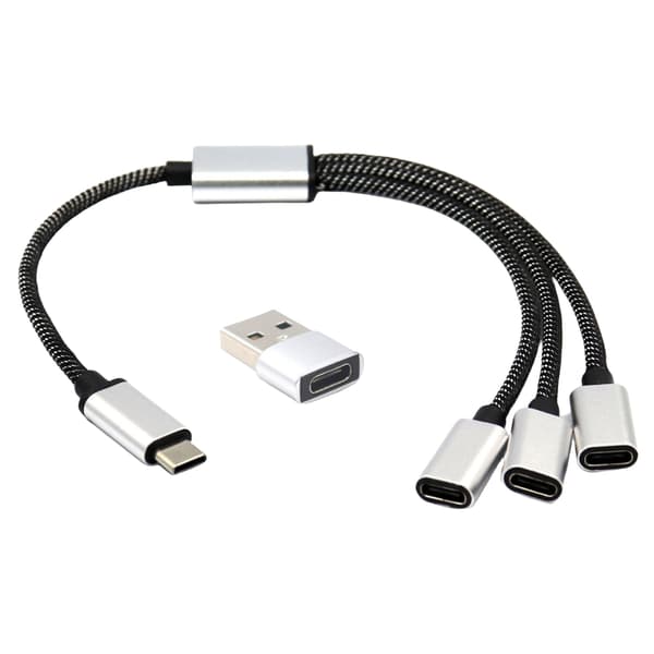 Korvaava USB C uros - 3 USB C naaras jakaja jatkoadapteri 30cm null - One for three